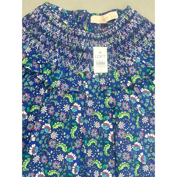 LOFT WOMEN Petite Floral Smocked Ruffle Yoke Top PM - Picture 11 of 13